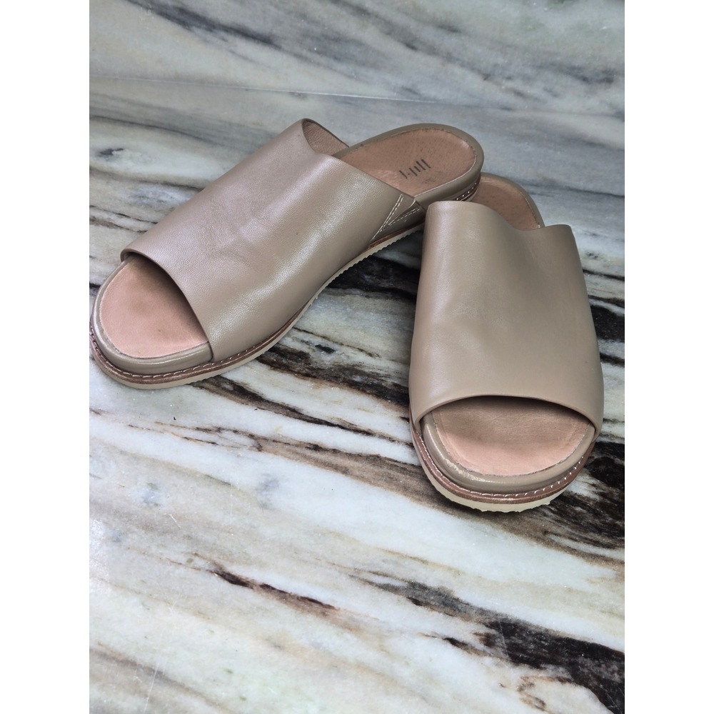 J. Jill Womens Leather Wide Strap Slide Sandals Taupe Size 9.5 Minimalist